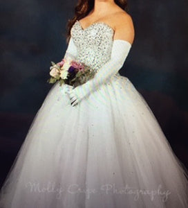 Mori Lee 'Madeline Garnder' size 8 used wedding dress side view on bride
