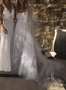 Monique Lhuillier 'Alexia' size 2 used wedding dress front view on bride