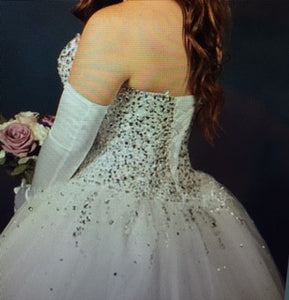 Mori Lee 'Madeline Garnder' size 8 used wedding dress back view on bride
