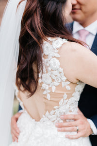 Pronovias 'Taciana' size 2 used wedding dress back view close up on bride