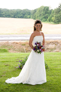 Demetrios '120' size 2 used wedding dress front view on bride