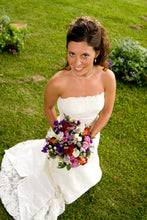 Load image into Gallery viewer, Demetrios &#39;120&#39; size 2 used wedding dress front view close up on bride
