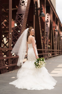 Badgley Mischka 'Ruth' size 4 used wedding dress back view on bride