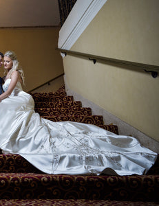 Matthew Christopher 'GC14 BIJOU' size 2 used wedding dress side view on bride