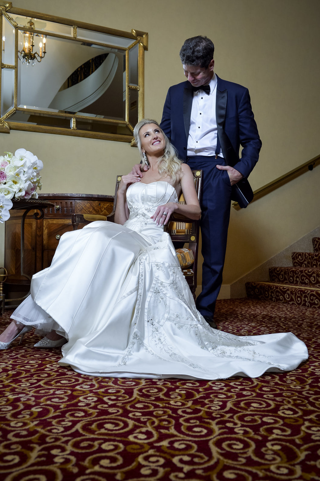 Matthew Christopher 'GC14 BIJOU' size 2 used wedding dress front view on bride