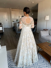 Load image into Gallery viewer, &#39;Gold Accented Floral Lace Long Sleeve A-line Wedding Dress&#39;
