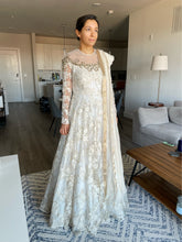 Load image into Gallery viewer, &#39;Gold Accented Floral Lace Long Sleeve A-line Wedding Dress&#39;

