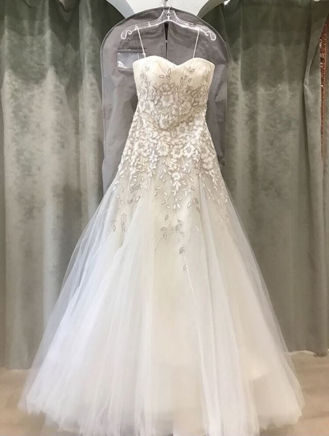 Carolina Herrera 'Eva' size 8 sample wedding dress front view on hanger