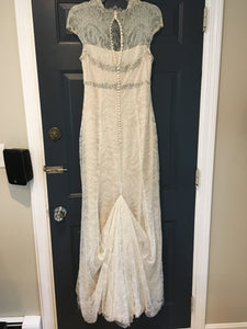 Vera Wang 'Lace and Chiffon' size 6 used wedding dress back view on hanger