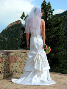 Custom 'Strapless' size 2 used wedding dress back view on bride