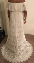 Load image into Gallery viewer, Galina &#39;Off the Shoulder&#39; size 14 new wedding dress back view on bride

