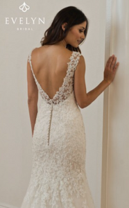 Custom Boutique '290' size 8 used wedding dress back view on model