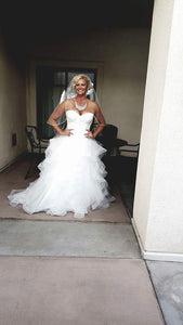 Pronovias 'Trinity' size 12 used wedding dress front view on bride