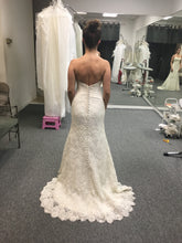 Load image into Gallery viewer, Valena Valentina &#39;Strapless Lace&#39; size 0 used wedding dress back view on bride

