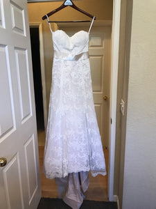 Watters 'Pasadena' size 4 used wedding dress front view on hanger
