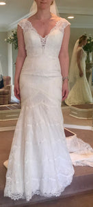 Madison James '256' size 8 used wedding dress front view on bride