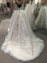 Load image into Gallery viewer, Oleg Cassini &#39;High Neck&#39; size 10 used wedding dress back view on bride
