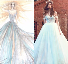 Load image into Gallery viewer, Galia Lahav &#39;Cinderella&#39; size 0 used wedding dress sketch/view on model
