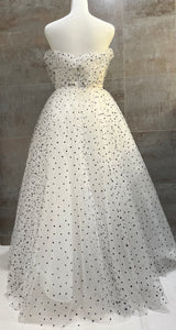 Monique Lhuillier 'Ruffled Strapless Star Tulle Tea Length Dress'