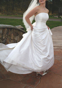 Romona Keveza Silk Strapless A-line Wedding Dress - Romona Keveza - Nearly Newlywed Bridal Boutique - 1