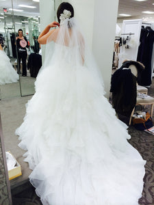 Oleg Cassini 'Strapless Ruffled' size 2 used wedding dress back view on bride