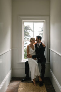 Lein Studio 'Chalk Bougainvilla' size 2 used wedding dress front view on bride