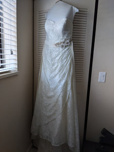 David's Bridal '3805' size 10 used wedding dress front view on hanger