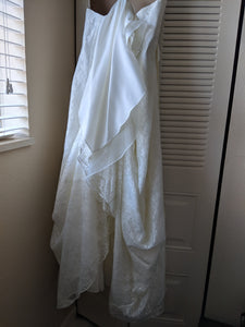 David's Bridal '3805' size 10 used wedding dress back view on hanger