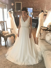 Load image into Gallery viewer, Custom &#39;A-Line&#39; size 6 new wedding dress front view on bride
