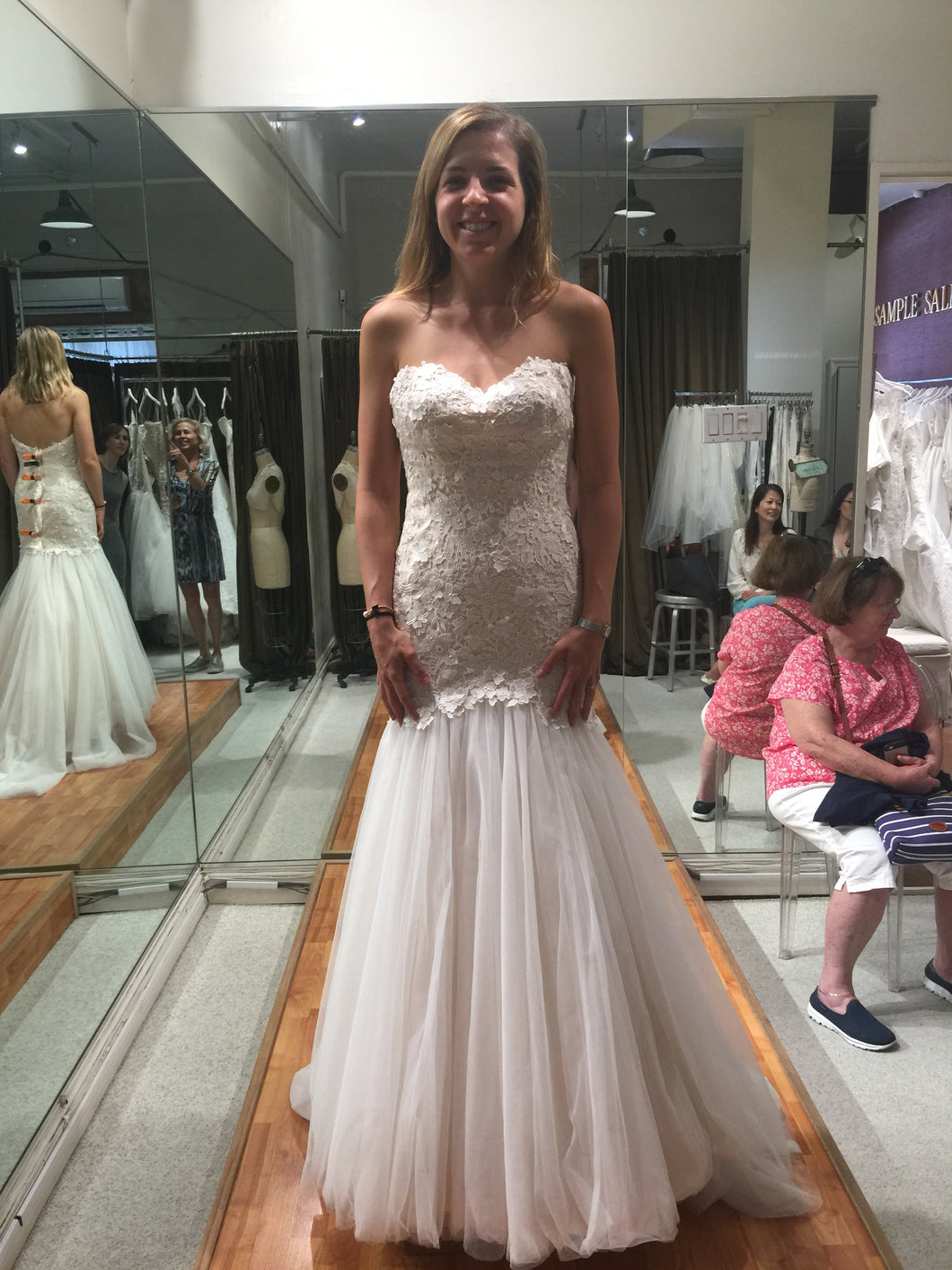 Martina Liana 'Mermaid' size 8 sample wedding dress front view on bride