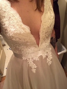Tara Keely '2500' size 8 new wedding dress front view close up on bride