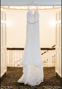 La Sposa 'Hacine' size 8 used wedding dress front view on hanger