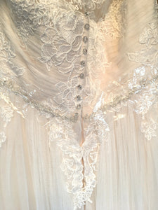 Maggie Sottero 'Patience Lynette' size 12 new wedding dress back view close up on hanger