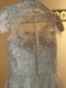 Justin Alexander '8726' size 10 used wedding dress back view close up on hanger