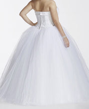Load image into Gallery viewer, David&#39;s Bridal &#39;Satin Corset&#39; size 10 new wedding dress back view on model
