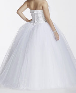 David's Bridal 'Satin Corset' size 10 new wedding dress back view on model