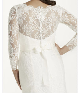 Galina 'Lace' size 24 new wedding dress back view close up on model