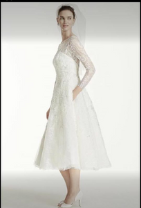 Oleg Cassini 'Tea Length' size 6 new wedding dress side view on model