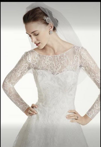 Oleg Cassini 'Tea Length' size 6 new wedding dress front view close up on model