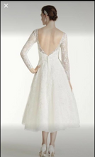 Load image into Gallery viewer, Oleg Cassini &#39;Tea Length&#39; size 6 new wedding dress back view on model
