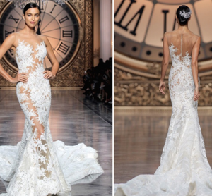 Pronovias 'Verda' size 2 used wedding dress front/back views on model