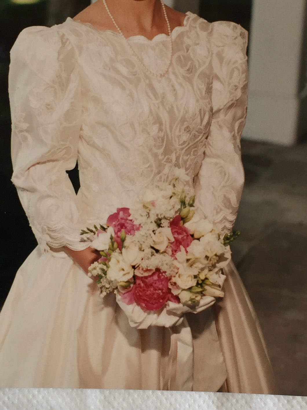 Carolina Herrera 'Silk Shantung' size 8 used wedding dress front view on bride
