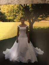 Load image into Gallery viewer, Anjolique Bridal &#39;Off The Shoulder&#39; size 6 used wedding dress front view on bride
