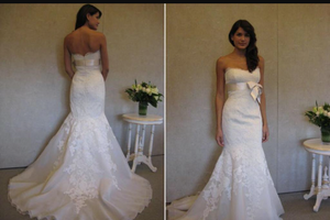 Jim Hjelm '8850' size 10 used wedding dress back/front views on model
