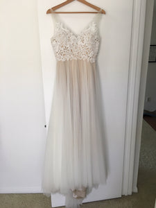 BHLDN 'Heritage' size 4 used wedding dress front view on hanger