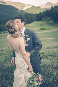 Justin Alexander 'Custom' size 8 used wedding dress back view on bride