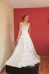Jai International 'Rose Pink' size 4 new wedding dress front view on model