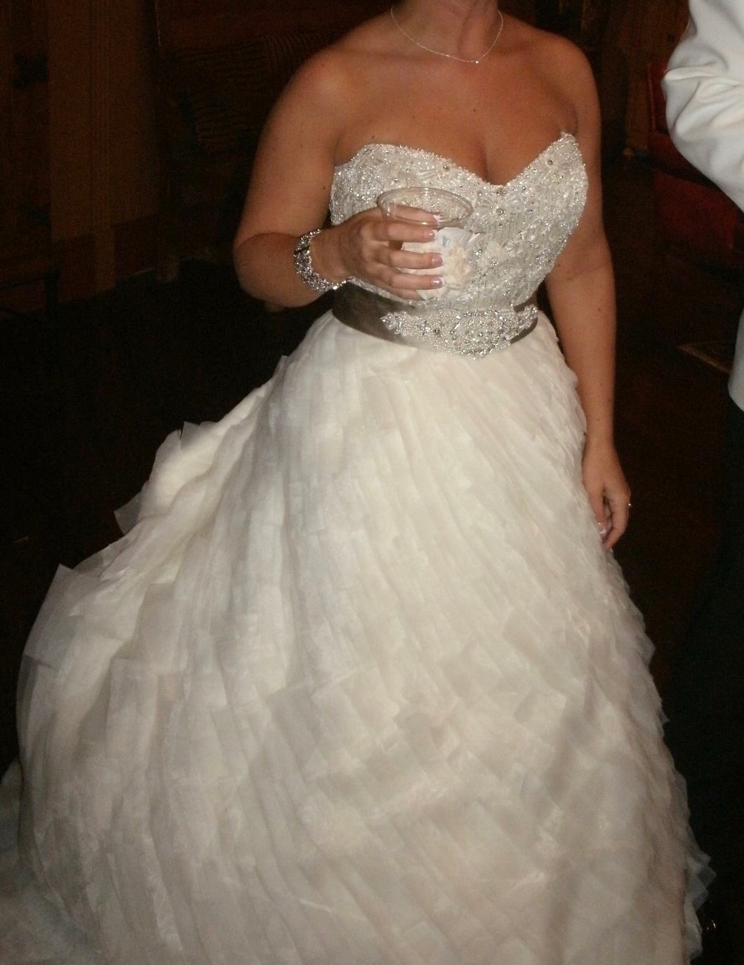Lazaro '3063' size 6 used wedding dress front view on bride