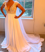 Load image into Gallery viewer, Custom Romantic Beaded A-Line Cap Sleeve Wedding Dress
