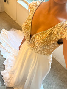 Custom Romantic Beaded A-Line Cap Sleeve Wedding Dress